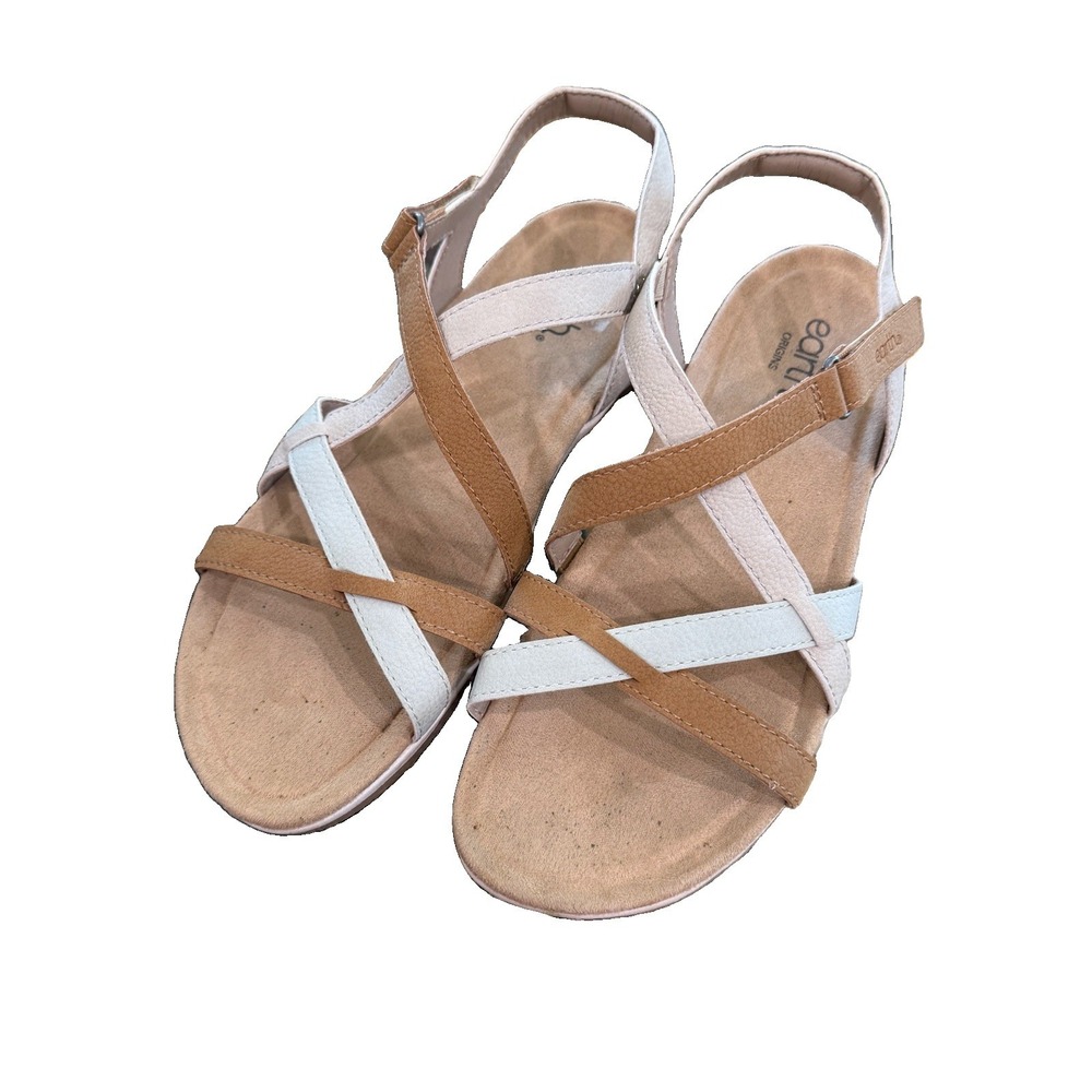Earth Sterling white and brown leather Sandal hook & loop closure size 11